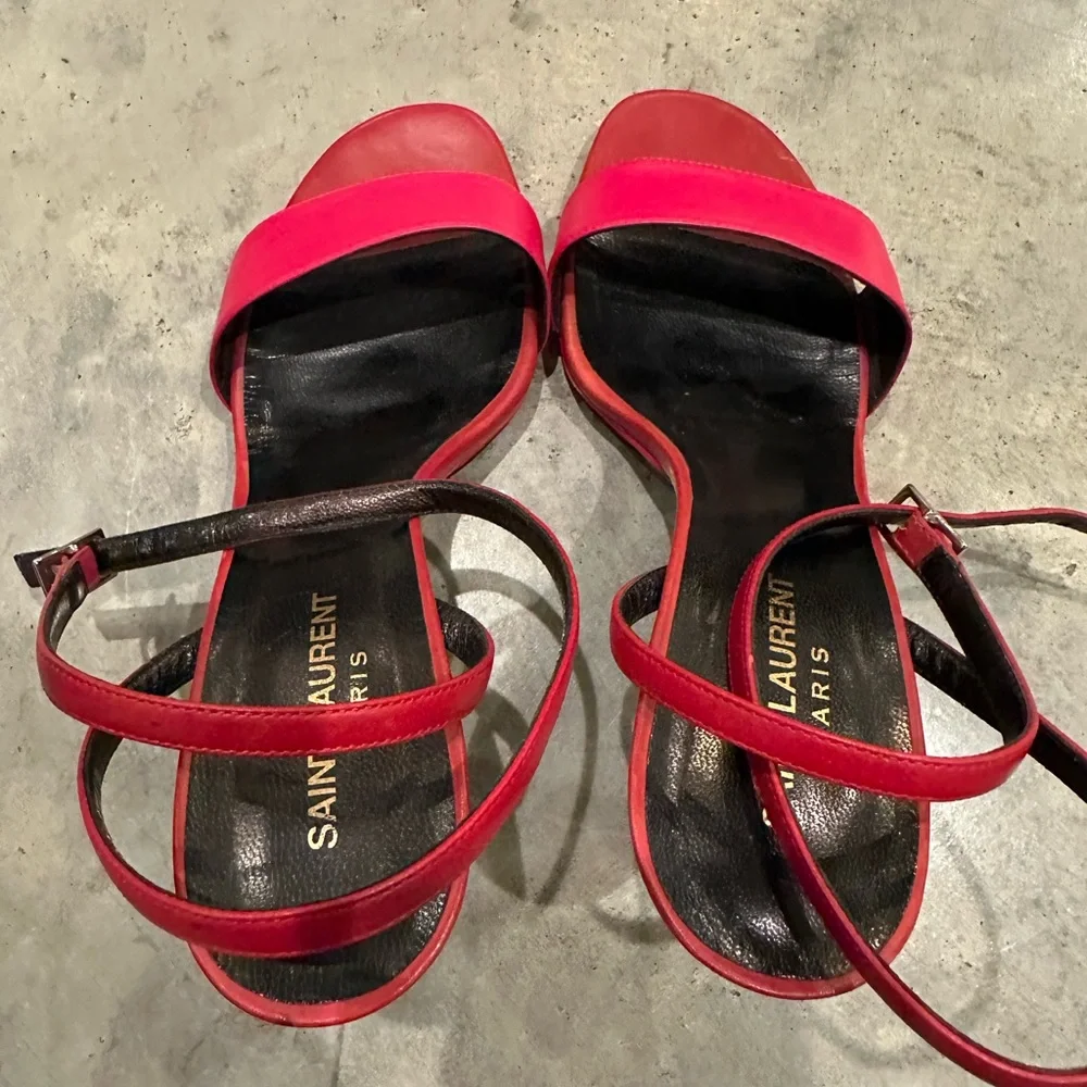 Saint Laurent Red Pink Strappy Sandals - Picture 4 of 13